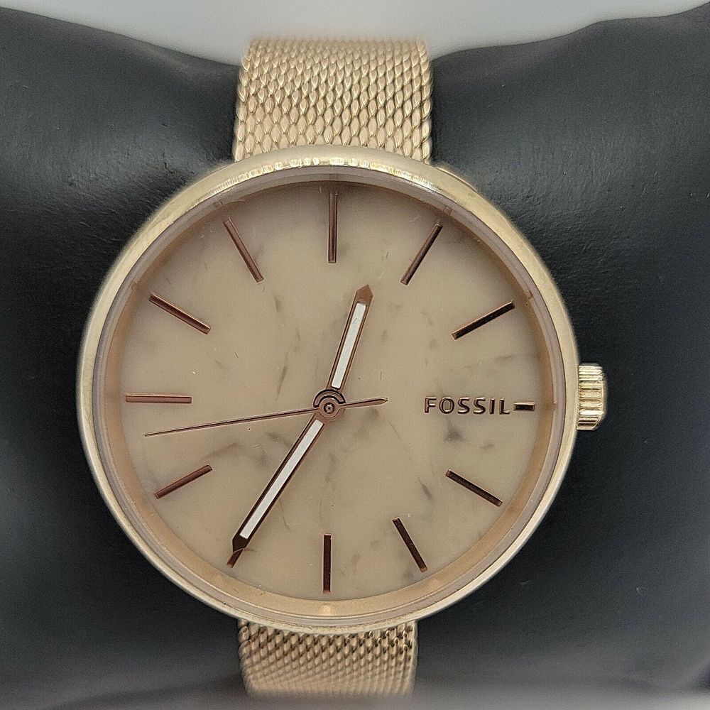 FOSSIL HUTTON BQ3492 Women's Gold Stainless Steel Analog Pink Dial Watch BC339